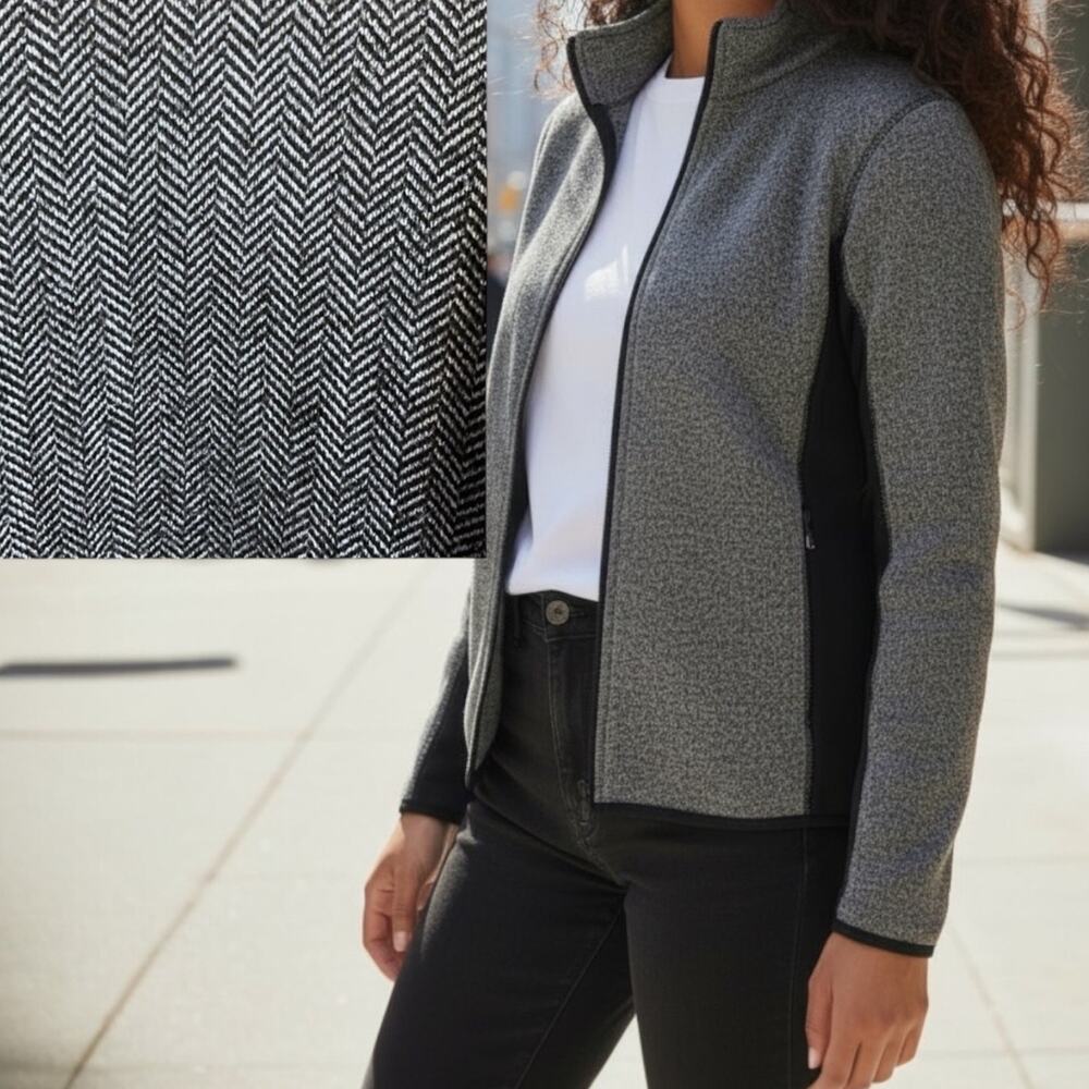 MARC NEW YORK ANDREW MARC JACKET Women's Zip Up Black White Herringbone SZ L